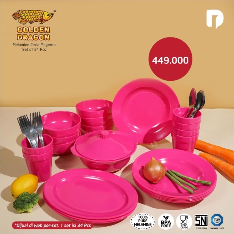 Peralatan Makan Set Melamin Golden Dragon