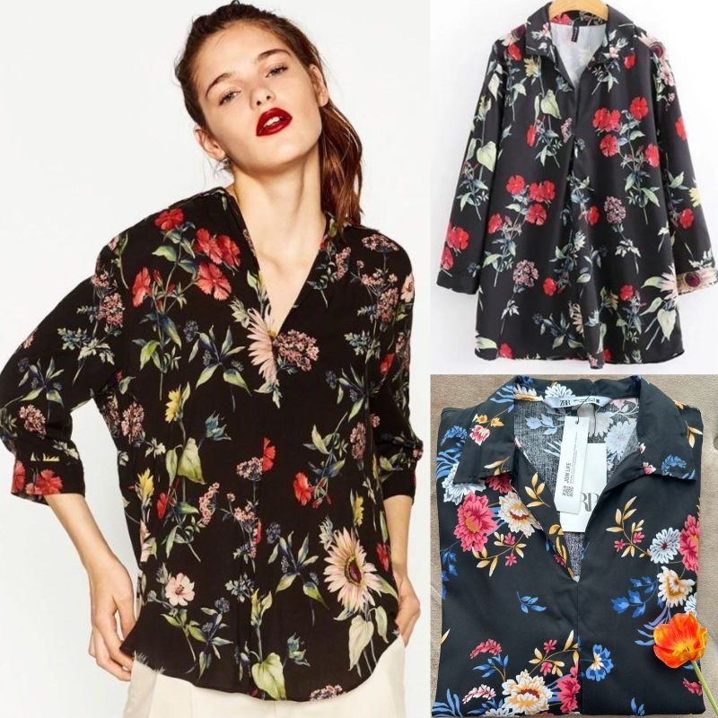 Zrrrrr flora v neck blouse