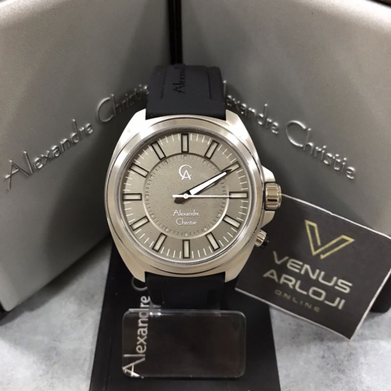 Jam Alexandre Christie AC 8631 MH RSS Pria Silver Karet Hitam Bulat