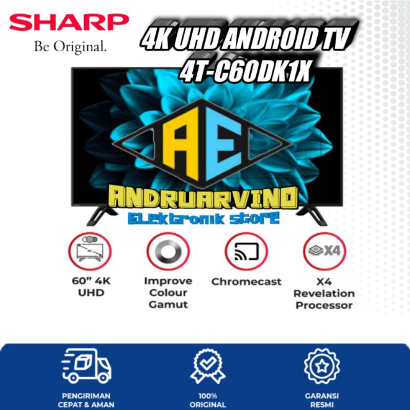 LED TV SHARP 60 INCH 4T-C60DK1X 4K UHD ANDROID DIGITAL TV 60DK1X GARANSI RESMI SHARP