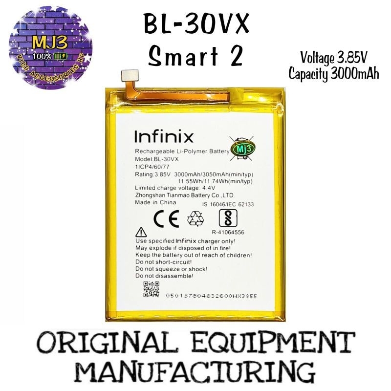 BATTERY BATRAI BATRE BATERAI INFINIX SMART 2 BL30VX BL-30VX BATU HP INFINIX SMART 2 ORIGINAL