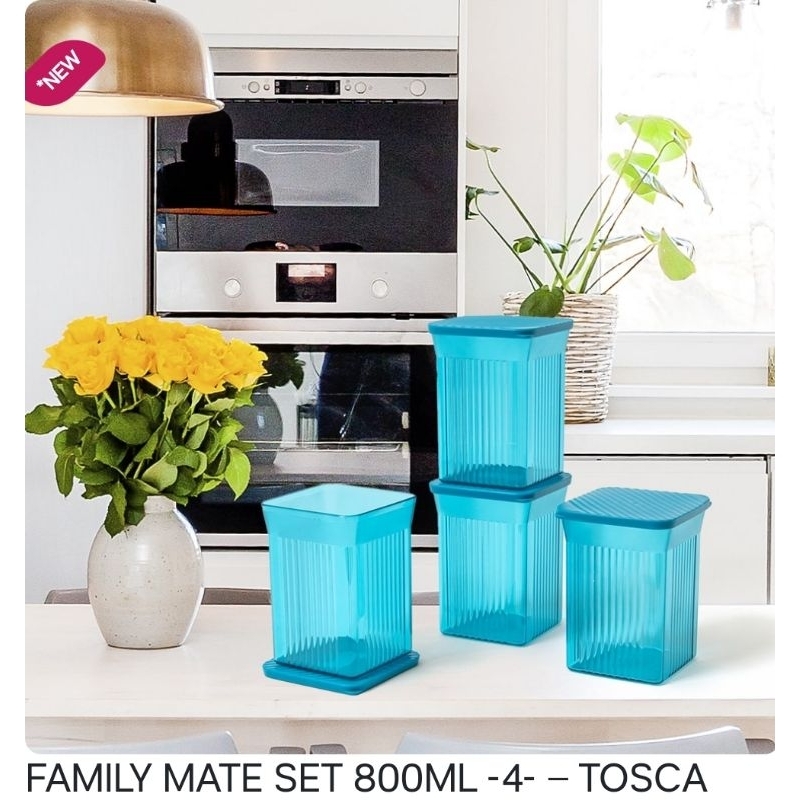 TUPPERWARE Family Mate Square Set 4Pcs / Toples LEBARAN BIRU