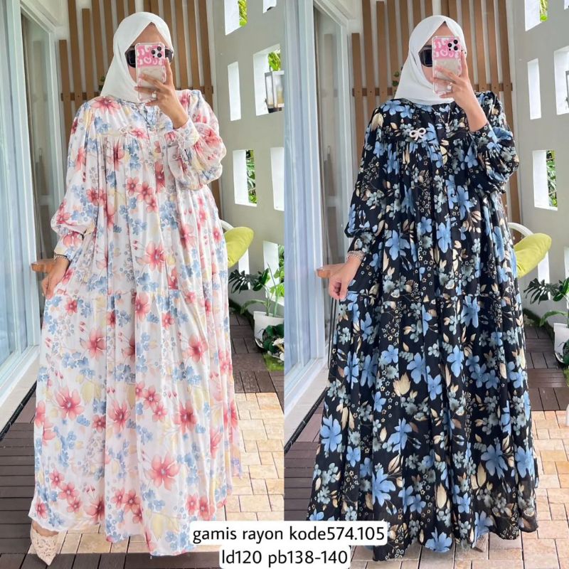 Gamis Rayon Bunga 574.105 Terlaris / Gamis Daun 2 Warna Terlaris /  Gamis Crinkle Terlaris / Gamis L