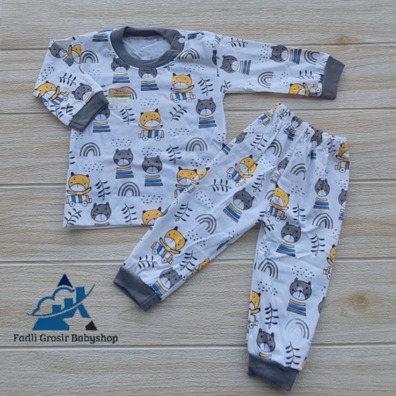 Setelan Baju Bayi Motif Karakter Bear Setelan Bayi Kancing Bahu Lengan Panjang Baju Celana Anak Usia 2-12 Bulan Terbaru