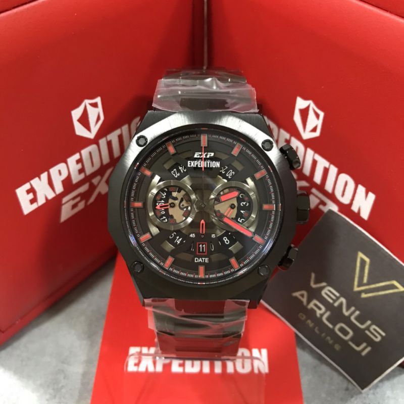 Jam Expedition SE 6834 MC BIP Pria Rantai Hitam Merah Bulat