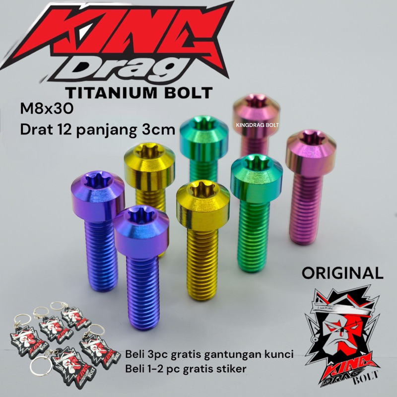 baut TITANIUM 02 original KINGDRAG THAILAND M8x30 8x30 baut 12 panjang drat 3cm PREMIUM QUALITY