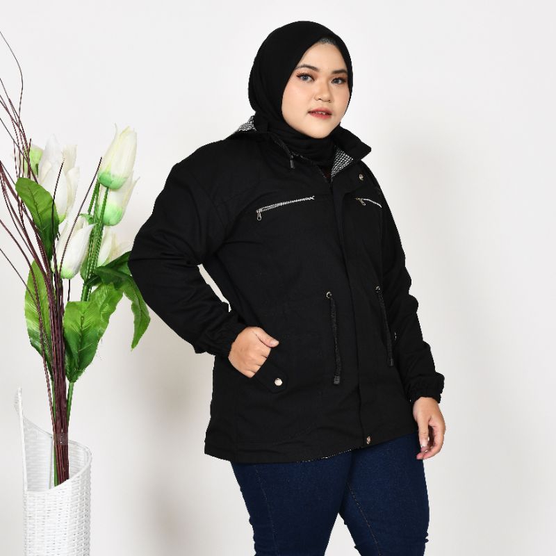 Jaket Parka Wanita Jumbo Korean Style Bolak balik Terbaru Size M L XL XXL 3XL 4XL