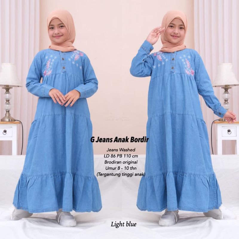 Gamis jeans anak bordir //JF753