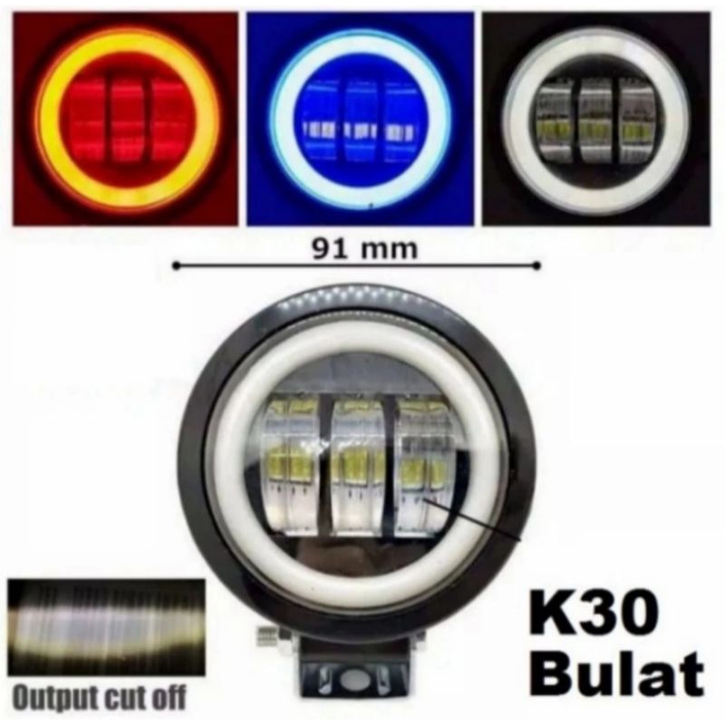 Lampu Tembak Led Sorot K30 Bulat 30 Watt Motor Mobil