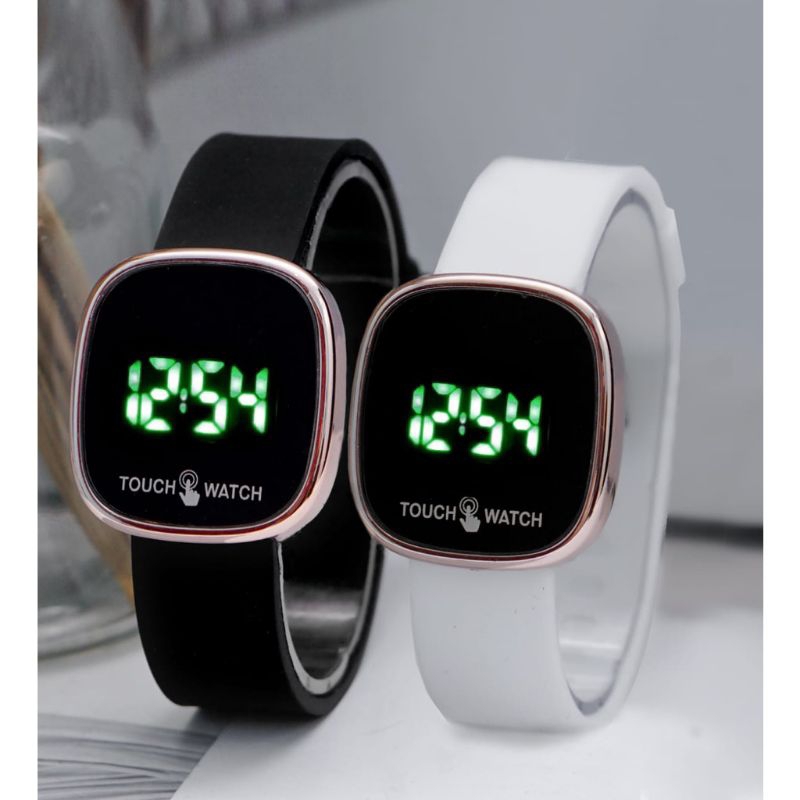 (Cod)Jam Tangan Wanita Led Watch Touch Scren Murah New Led Putih Digital Strap Rubber/Karet(Dikirim Jakarta)