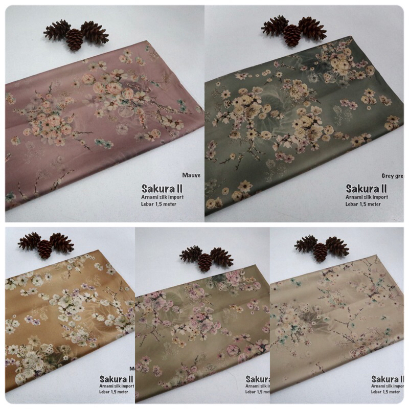 Kain arnami silk | motif bunga sakura | bahan import