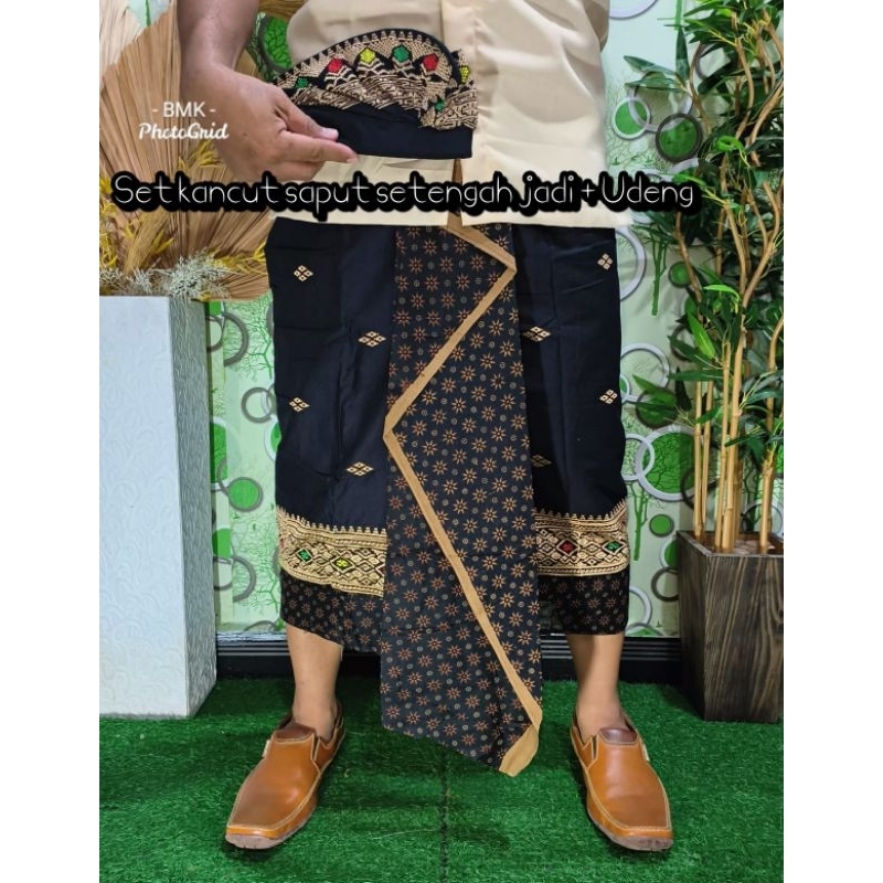 Set Saput dan Udeng Kombinasi Songket Bordir dan Batik Premium
