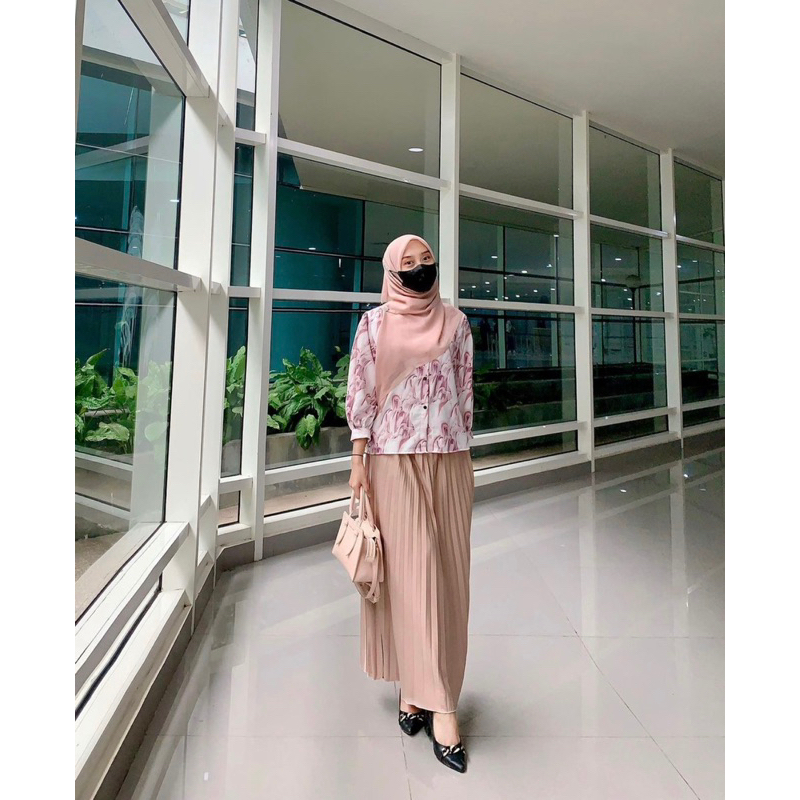 Meisya Blouse | Kemeja Marble Lengan Balon Atasan Wanita Fashion Korean Style