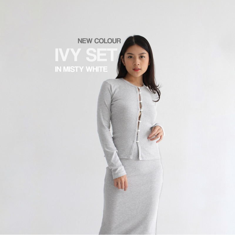 IVY SET - Setelan Skirt Wanita Longsleeves Knit Set Top OneSet Rok Wanita Ribbed Knit Atasan Tangan Panjang Wanita / SOMA