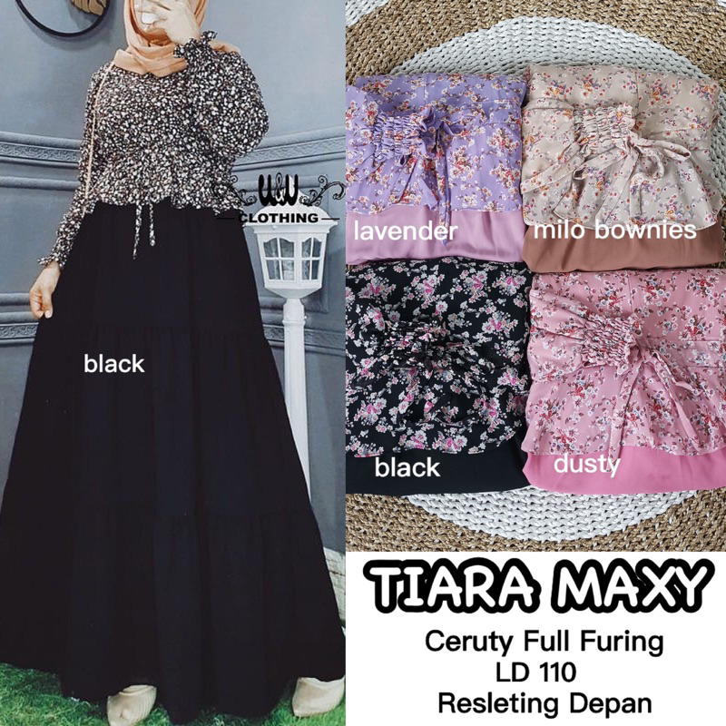 Tiara Maxy - Gamis Ceruty Full Furing Resleting Depan Serut Pinggang / 563-7271