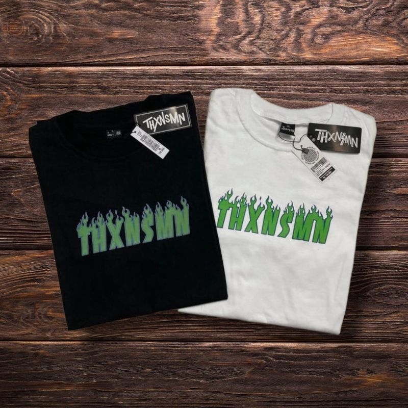 Kaos atasan T-shirt remaja/dewasa thxnsmn green fire lengan pendek