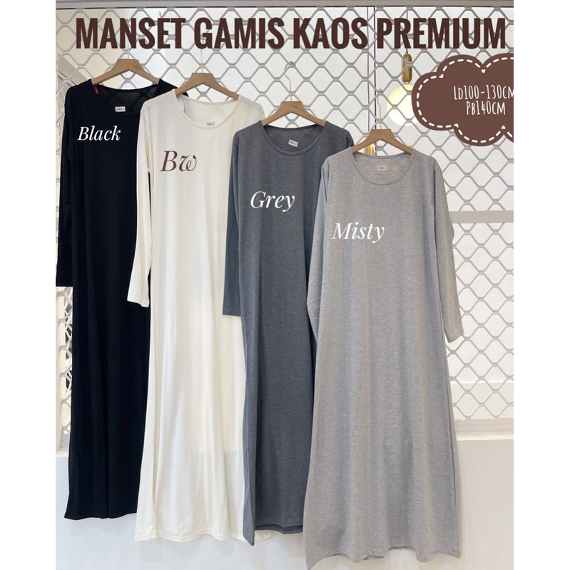 Manset Gamis Premium Lengan Panjang Kaos Import Premium Hitam Putih Misty Grey Maroon Navy Cream Cho