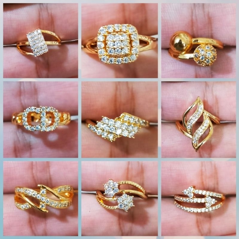 cincin xuping wanita berlapis emas dengan mata zircon