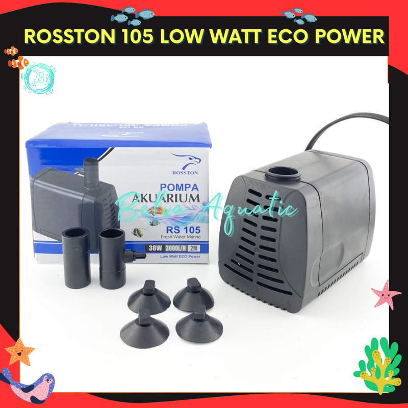 ROSSTON RS 105 LOW WATT ECO POWER Hemat Daya Listrik Pompa Air Celup Aquarium Ikan Hidroponik Kolam Aquascape Hidroponik RS105 Submersible Water Pump