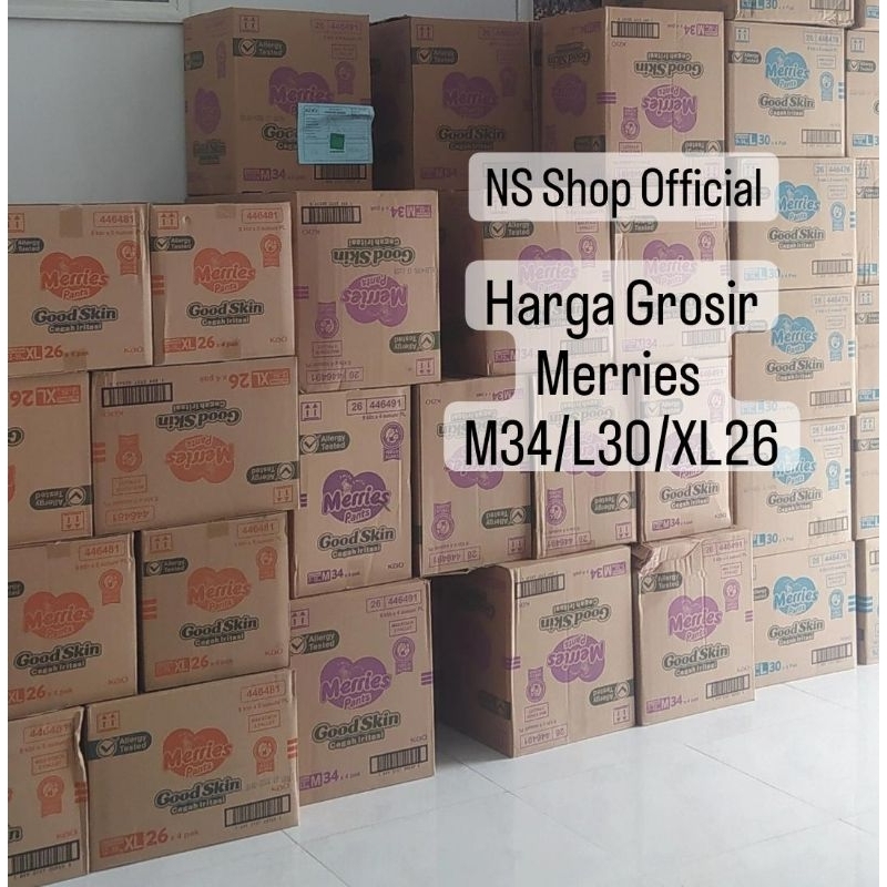 Merries Pants Kartonan termurah Merries M34/L30/XL26 Merries GoodSkin (isi 4 pack)