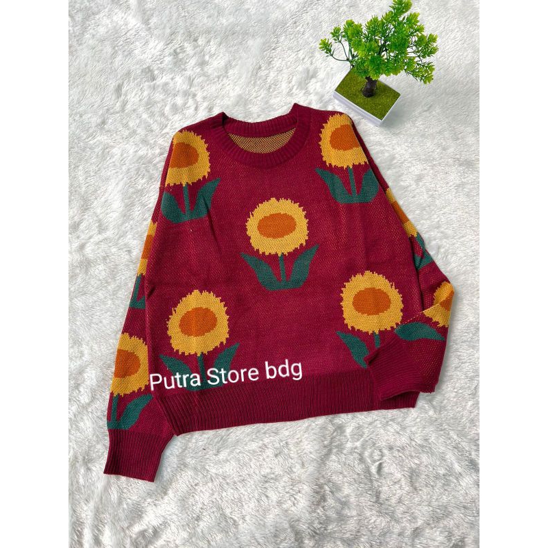 RARA SWEATER RAJUT WANITA MOTIF SUNFLOWER