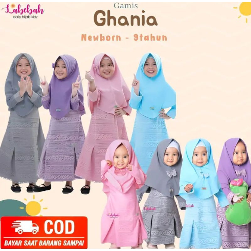 LABEBAH GAMIS COUPLE LEBARAN BABY NEWBORN 0 BULAN - ANAK USIA 9 TAHUN BAJU MUSLIM POLOS SET JILBAB B