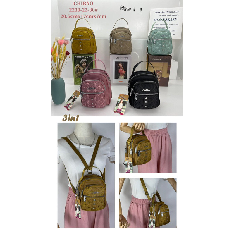 CB2230-22-30 TAS WANITA IMPORT CHIBAO 3 FUNGSI JINJING SELEMPANG RANSEL