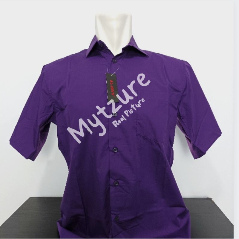 Kemeja Polos Pria Ungu Terong Al Jovv Tangan Pendek