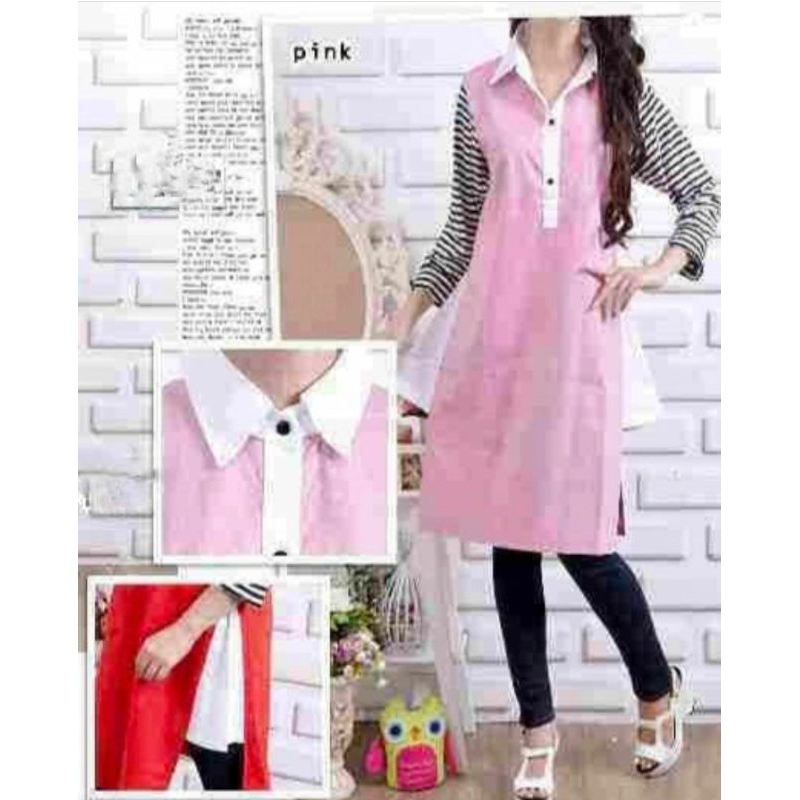 kemeja dress remaja warna pink/ tunic wanita warna pink
