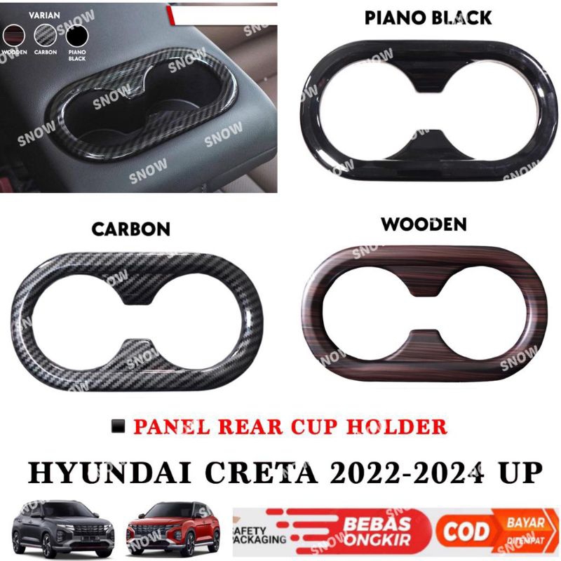 Panel Rear Cup Holder Hyundai Creta 2022 2023 2024 Up Wood Hitam Carbon