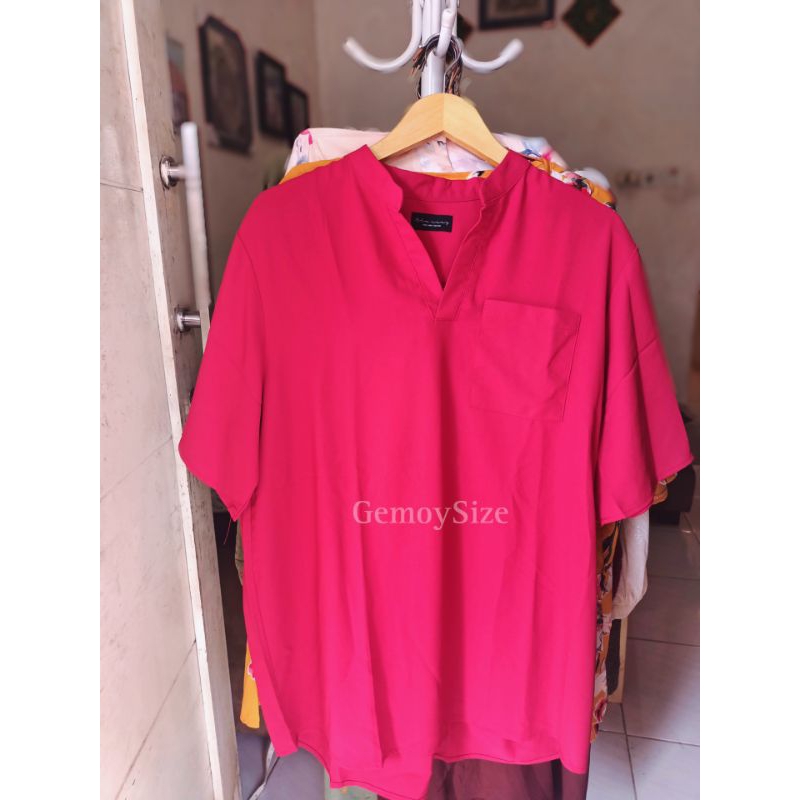 Tunik Fuschia Oversize blouse bigsize kerah Vneck atasan jumbo
