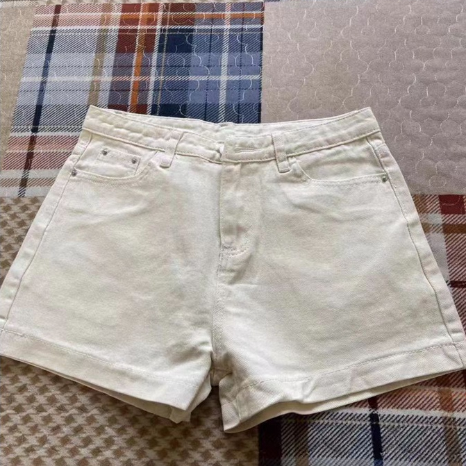 Krem HW Celana Pendek jeans wanita Hot Pants Wanita