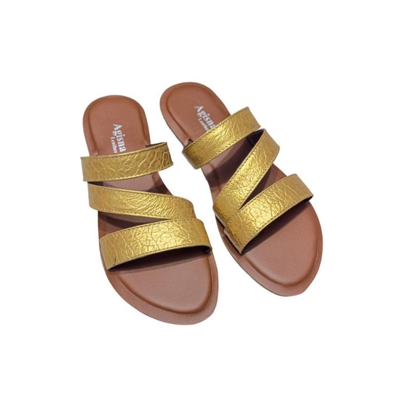 silver sandal kulit sapi asli warna silver cocok untuk semua warna kaki sandal slop slip sandal sandal teplek wanita sandal kulit sukaregang garut