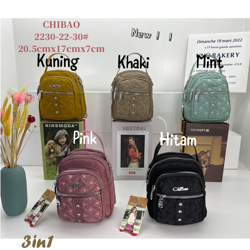 CB2230-22-30 TAS WANITA IMPORT CHIBAO 3 FUNGSI JINJING SELEMPANG RANSEL