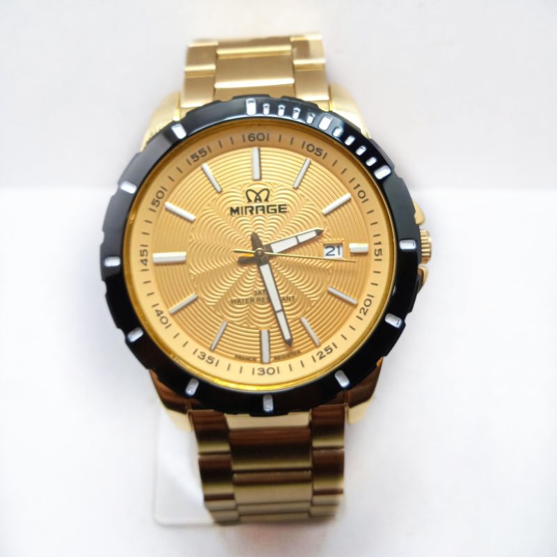 Jam Tangan Pria Original Anti Air Mirage Sporty Keren Stainless Gold Anti Karat