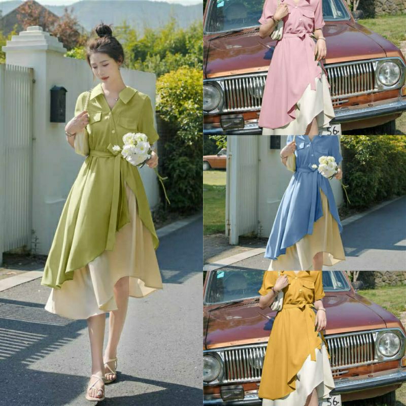 BJfashionwanita / Dress Agnes / DRESS / DRESS LENGAN PENDEK / DRESS POLOS / LENGAN PENDEK / DRESS KO
