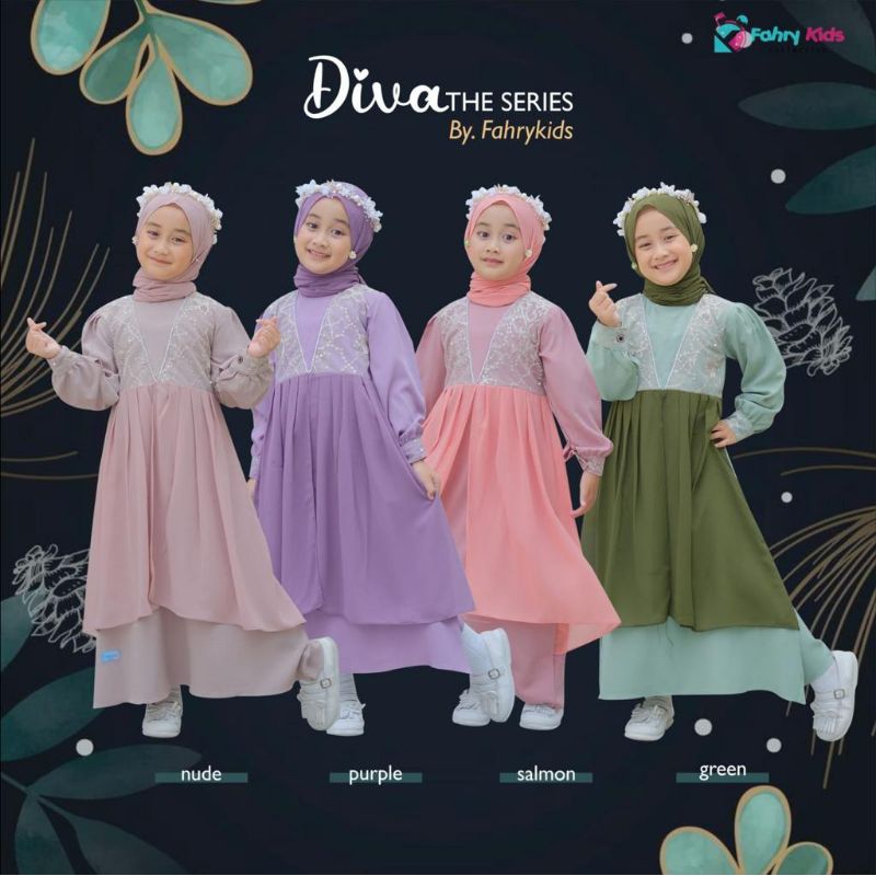 [4-8th] READY STOCK GAMIS PRINCESS ANAK DIVA THE SERIES (GAMIS+PASHMINA INSTAN) 4-8TAHUN MATT TILE DOTTY / BAJU GAMIS LEBARAN ANAK PEREMPUAN PREMIUM DIVA THE SERIES SET ORIGINAL BY FAHRY KIDS WEAR / GAMIS ANAK DIVA FAHRYKIDS + PASHMINA INSTAN