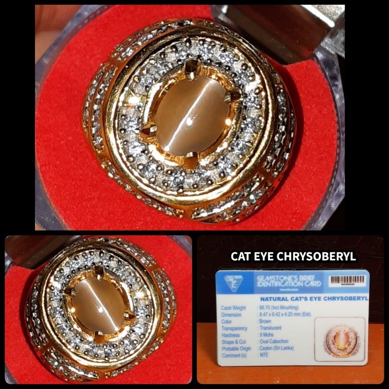 NATURAL BATU CAT EYE CHRYSOBERYL + MEMO LAB ACC