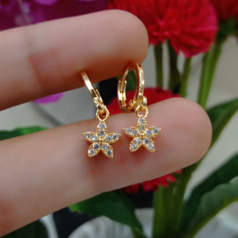 anting bintang wanita titanium permata hoop lapis emas 18k anti luntur