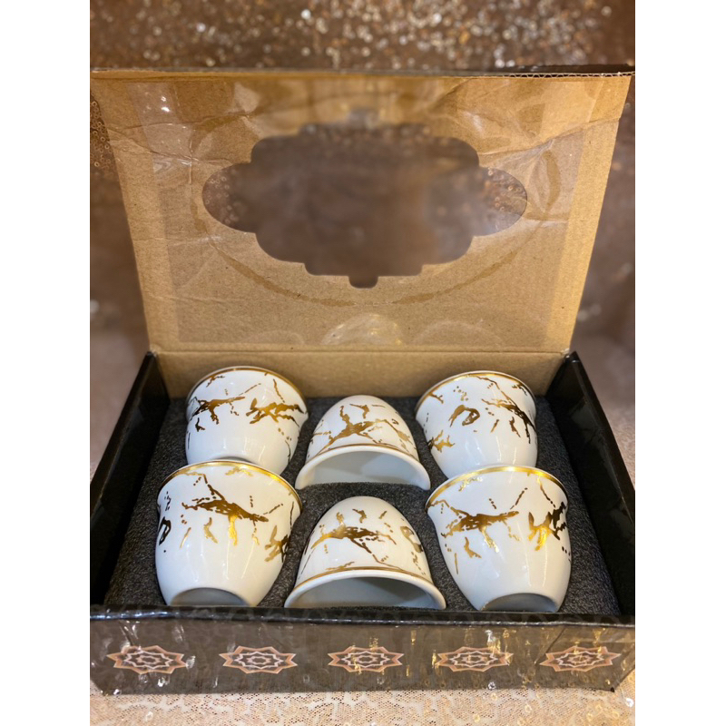 CUCING MOTIF ARABIC MARBLE / CUP ESPRESSO / SYAHI / GAHWA / CANGKIR SET ISI 6