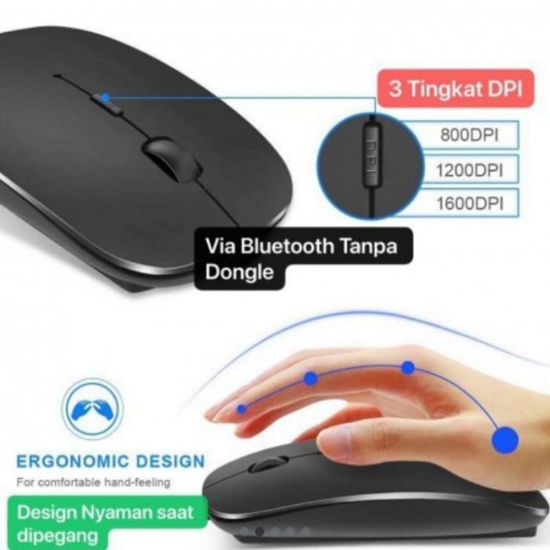 Mouse Bluetooth Ultra Slim Silent Click Tanpa Dongle