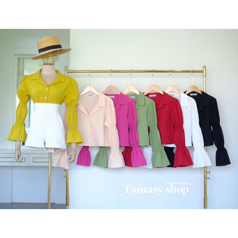 KEMEJA FANTASY SHOP MOTIF RUFFLE TRUMPET FASHION WANITA IMPORT BANGKOK CODE F 15