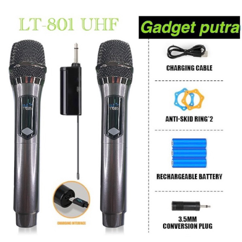 LT-801 Wireless Microphones 1 receiver 2mic wireles ,Dual Handheld Mic With Receiver,Chargeable  Mic Nirkabel Mikrofon Portabel