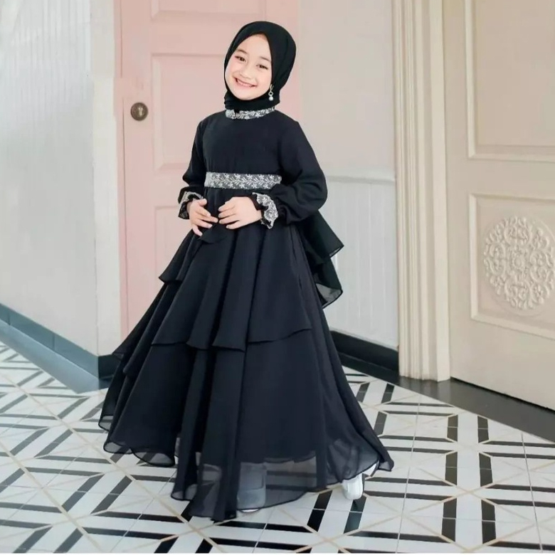 TERBARU MIKAYLA DRESS KIDS + KERUDUNG USIA 7-8 TAHUN CERUTY BABYDOL AKSEN RENDA DIBAGIAN DEPAN FULL PURING / GAMIS CANTIK ANAK / BAJU ANAK PEREREMPUAN KEKINIAN OOTD