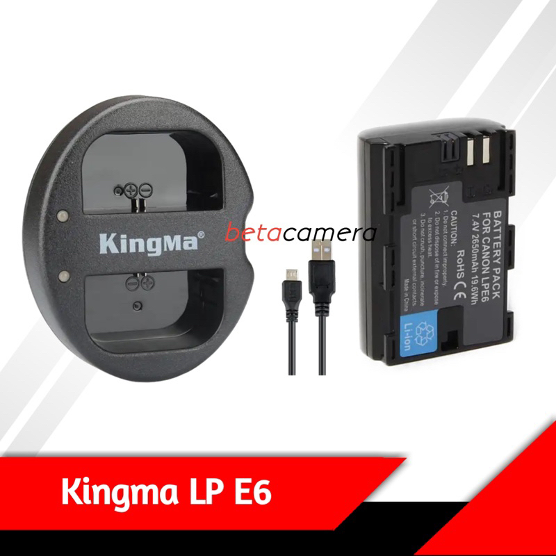 Baterai + Charger KINGMA LP E6 / LC E6 Original for Canon EOS 80D 70D 60D 7D Eos R 5D mark ii 2 slot