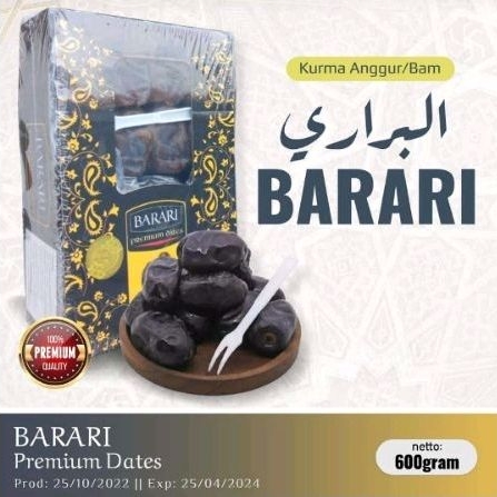 

Kurma Barari Bam kemasan 600gr Kemasan Baru Berhologram Kurma Anggur Premium
