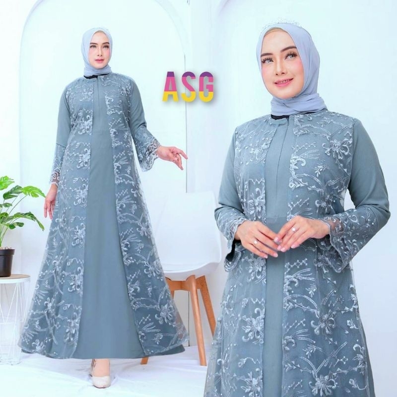 (Realpict) Zena Gamis Busui Friendly Brukat Mutiara Dress Pesta Jumbo Murah