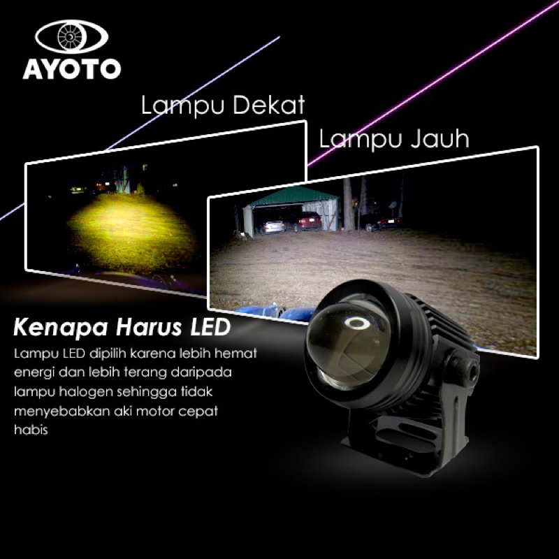 Lampu Tembak Projie LED Motor Mobil AYOTO F02 Putih dan Kuning Watt 18 18 FOGLAMP D2 UPERBRIGHT HI LOO 2 WARNA LAMPU TEMBAK LASER