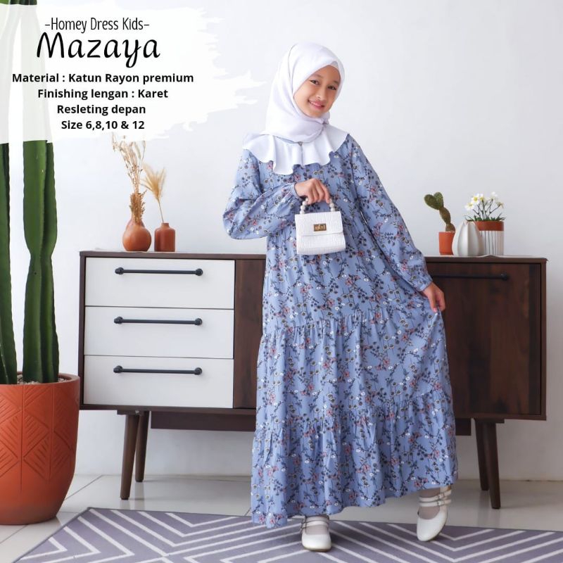 Gamis Anak Motif Bunga Homey Dress Anak Mazaya Gamis Anak Muslimah Usia 4-12tahun Bahan Katun Rayon Premium Nyaman Dipakai| Bisa Cod