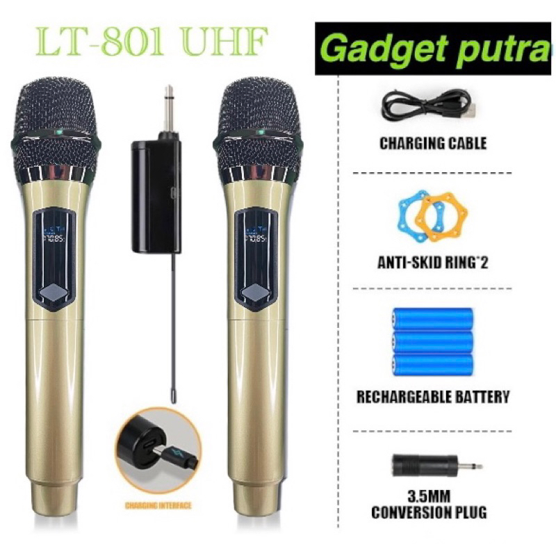 LT-801 Wireless Microphones 1 receiver 2mic wireles ,Dual Handheld Mic With Receiver,Chargeable  Mic Nirkabel Mikrofon Portabel